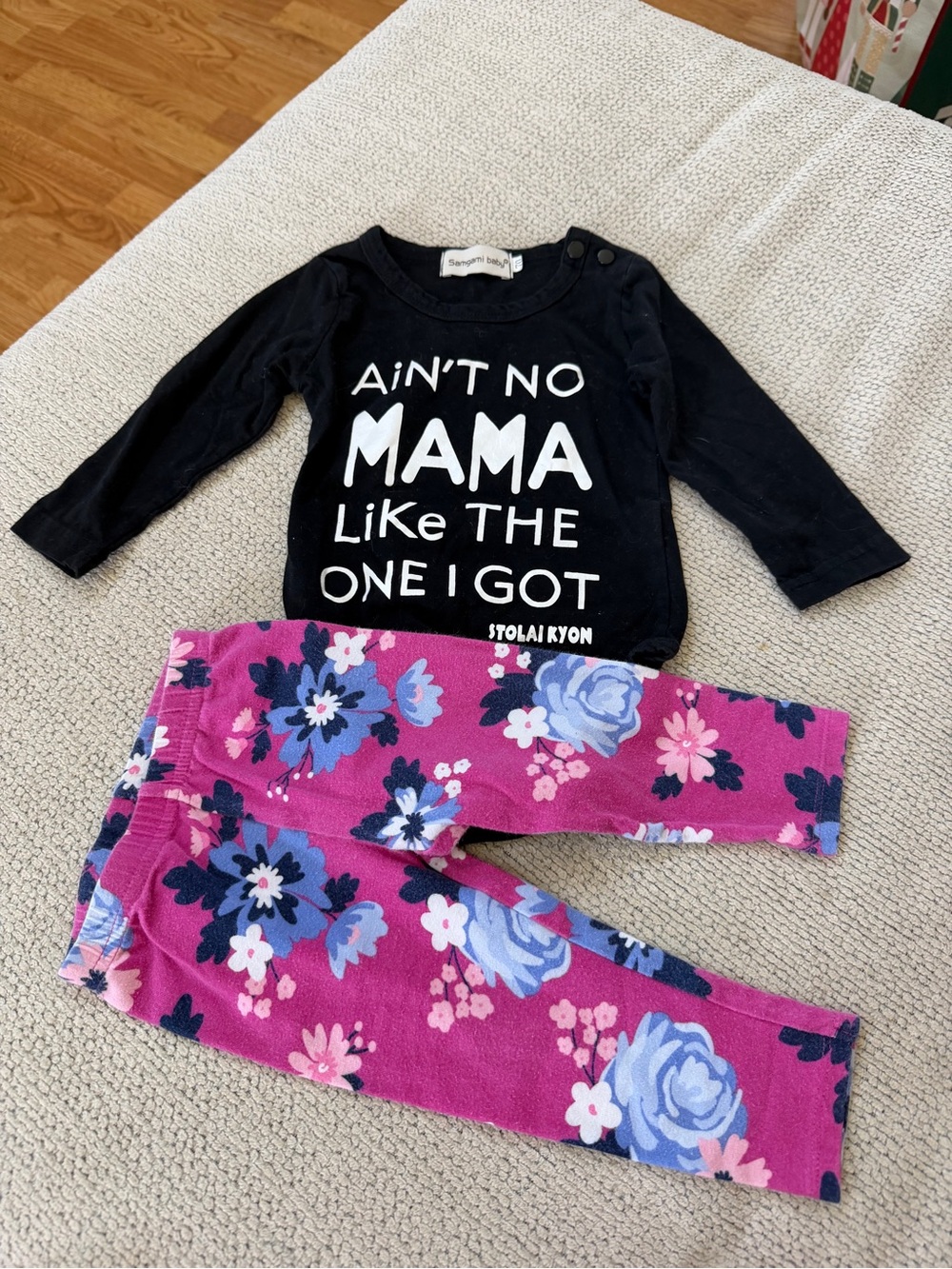 Black Graphic Long-Sleeve Top & Pink Floral Leggings Kids Pajama Set